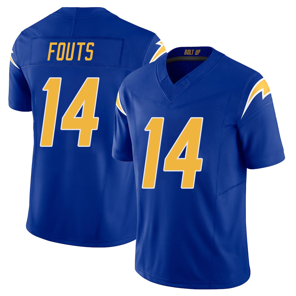 Los Angeles C #14 Fouts Player Football V Neck Short Sleeve Royal Jersey Dan For Men Youth Women Gift