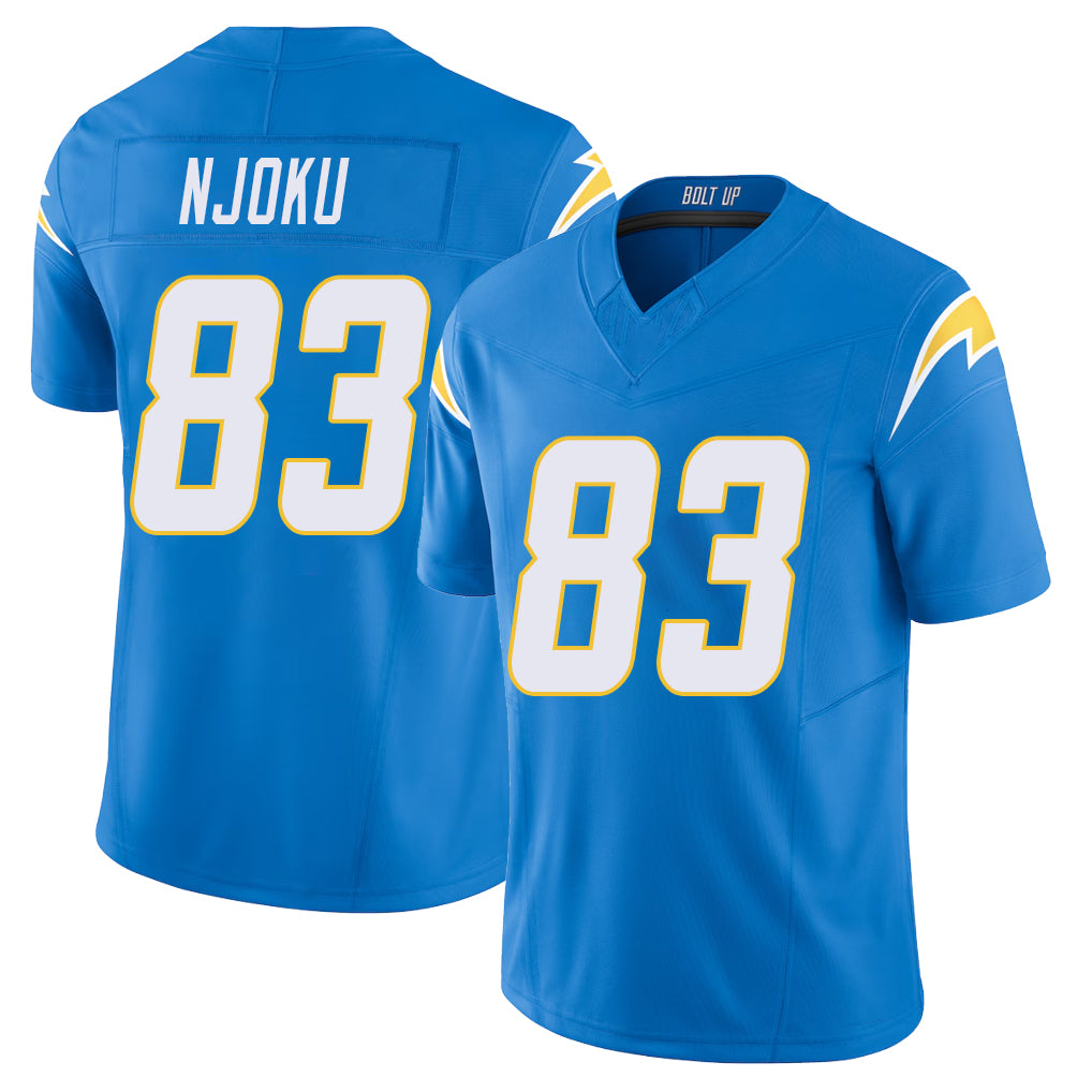 Los Angeles C #83 Njoku Player Football V Neck Short Sleeve Blue Jersey David For Men Youth Women Gift