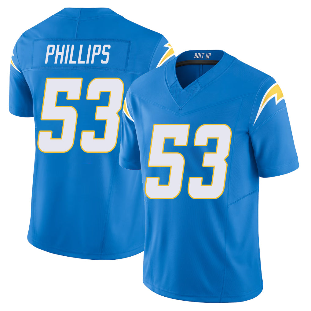 Los Angeles C #53 Phillips Player Football V Neck Short Sleeve Blue Jersey Del'Shawn For Men Youth Women Gift