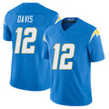 Los Angeles C #12 Davis Player Football V Neck Short Sleeve Blue Jersey Derius For Men Youth Women Gift
