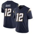 Los Angeles C #12 Davis Player Football V Neck Short Sleeve Navy Jersey Derius For Men Youth Women Gift