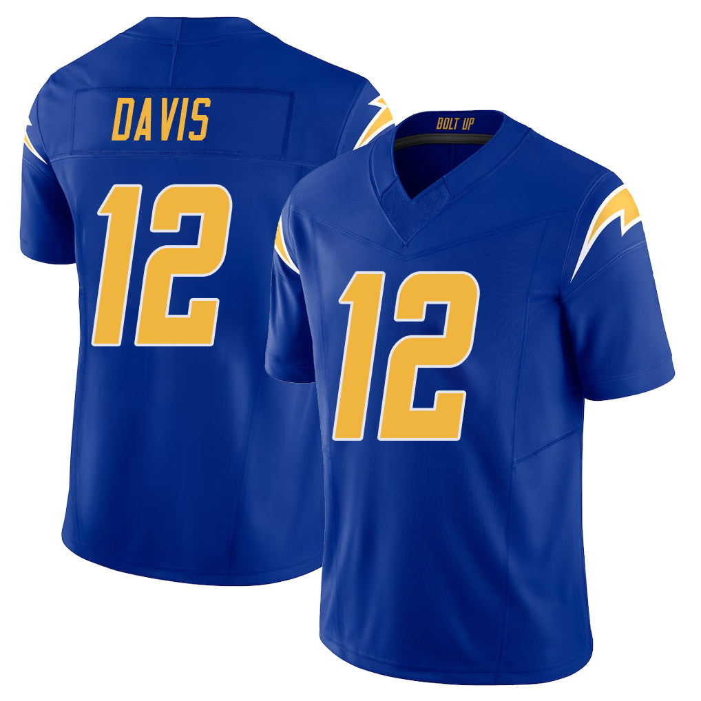 Los Angeles C #12 Davis Player Football V Neck Short Sleeve Royal Jersey Derius For Men Youth Women Gift