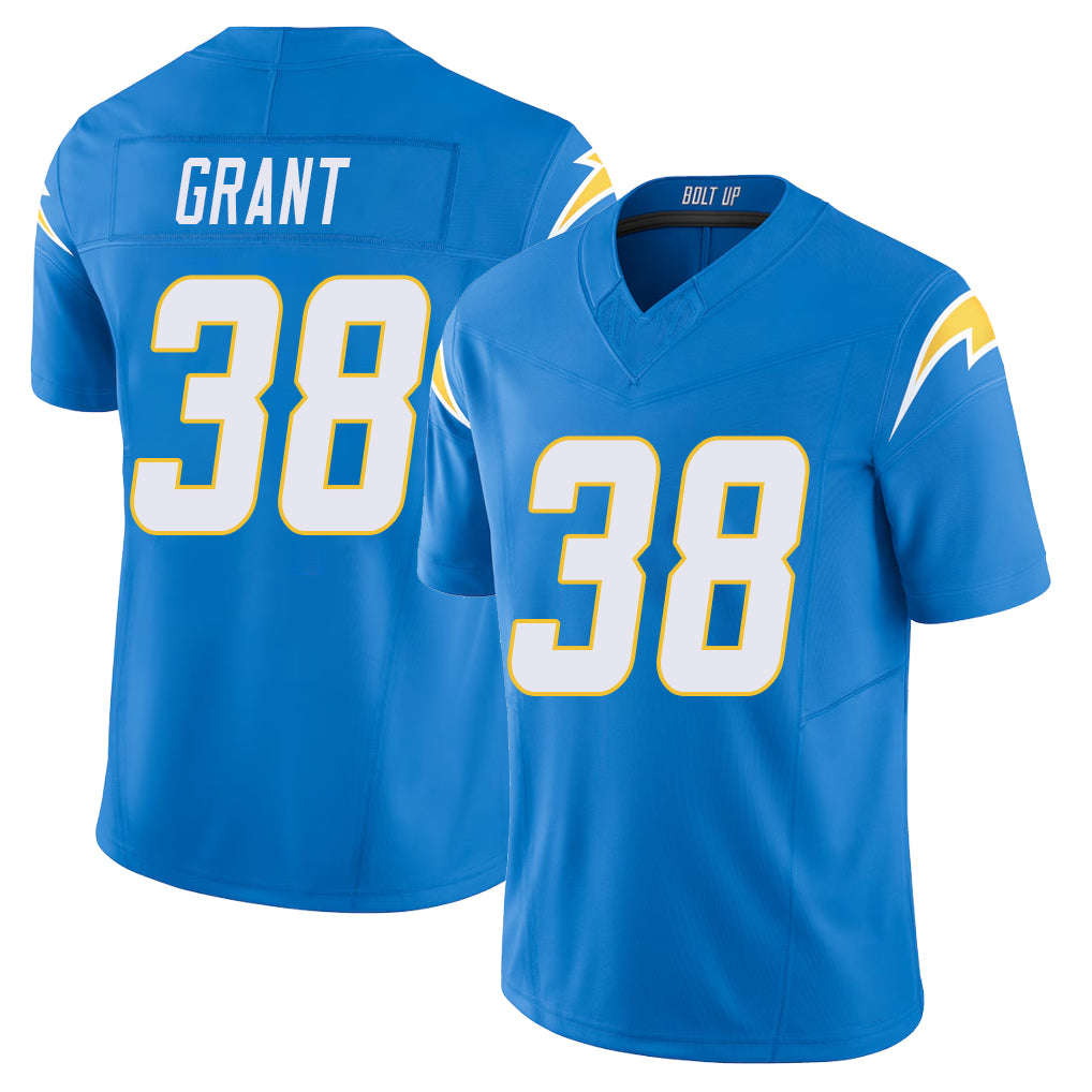 Los Angeles C #38 Grant Player Football V Neck Short Sleeve Blue Jersey Devin For Men Youth Women Gift