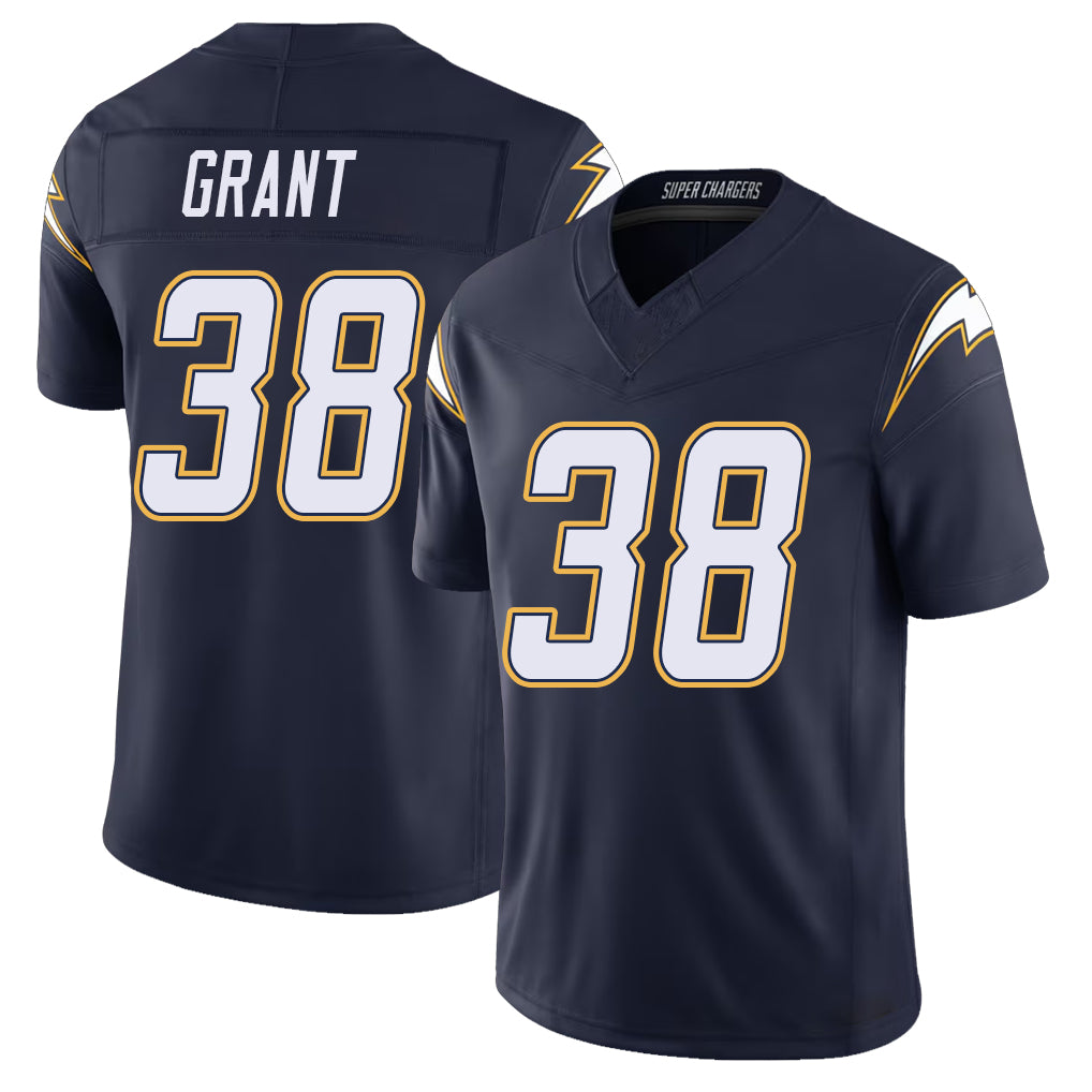 Los Angeles C #38 Grant Player Football V Neck Short Sleeve Navy Jersey Devin For Men Youth Women Gift