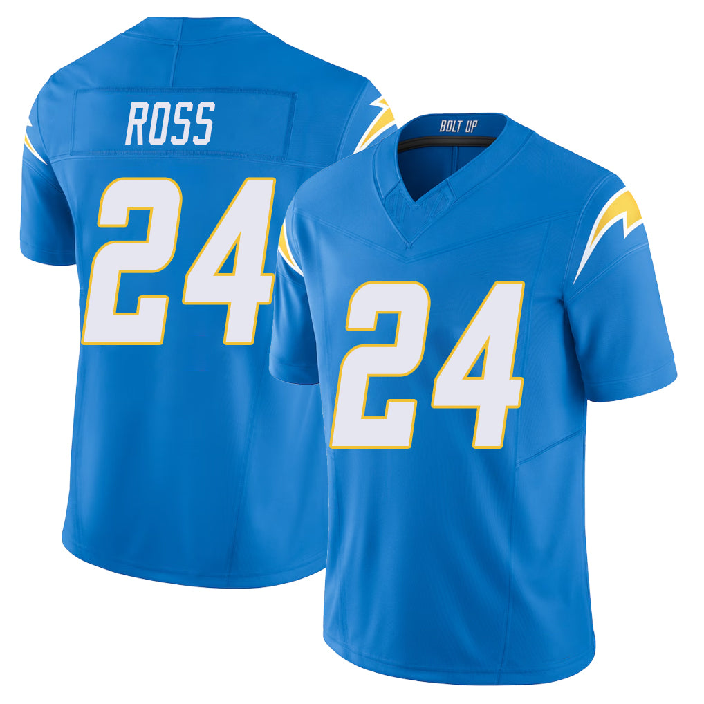 Los Angeles C #24 Ross Player Football V Neck Short Sleeve Blue Jersey Devonte For Men Youth Women Gift