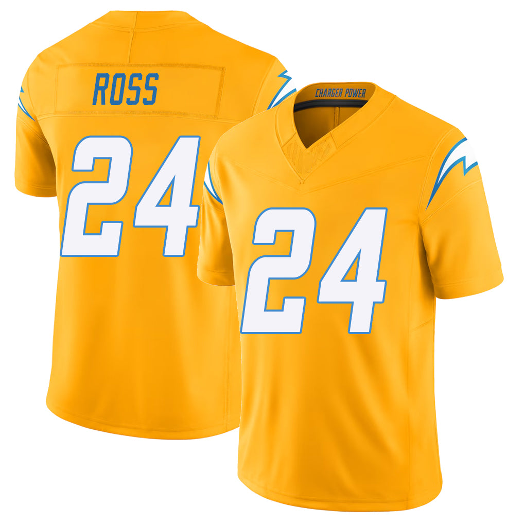 Los Angeles C #24 Ross Player Football V Neck Short Sleeve Gold Jersey Devonte For Men Youth Women Gift
