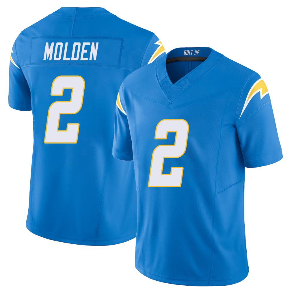 Los Angeles C #2 Molden Player Football V Neck Short Sleeve Blue Jersey Elijah For Men Youth Women Gift