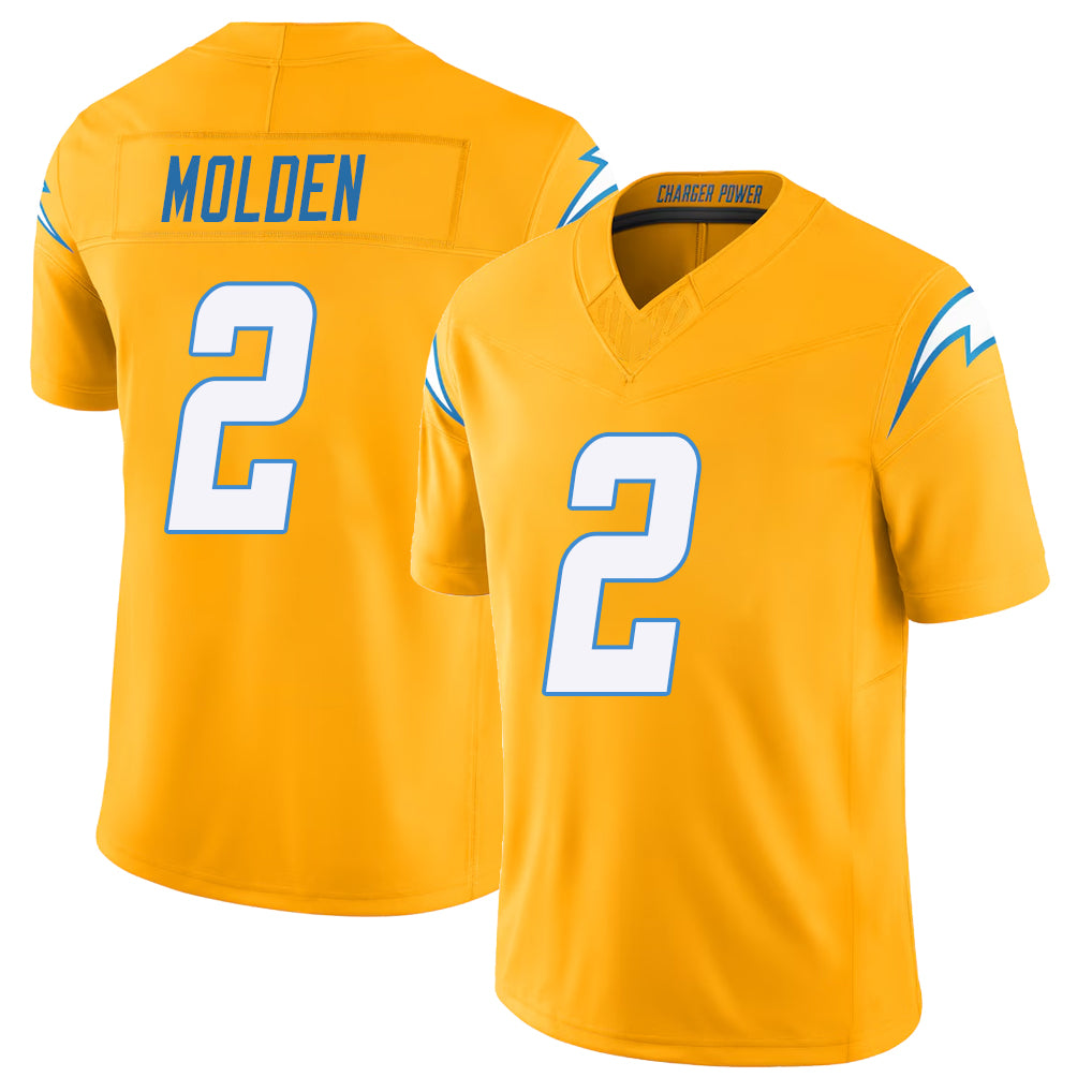 Los Angeles C #2 Molden Player Football V Neck Short Sleeve Gold Jersey Elijah For Men Youth Women Gift