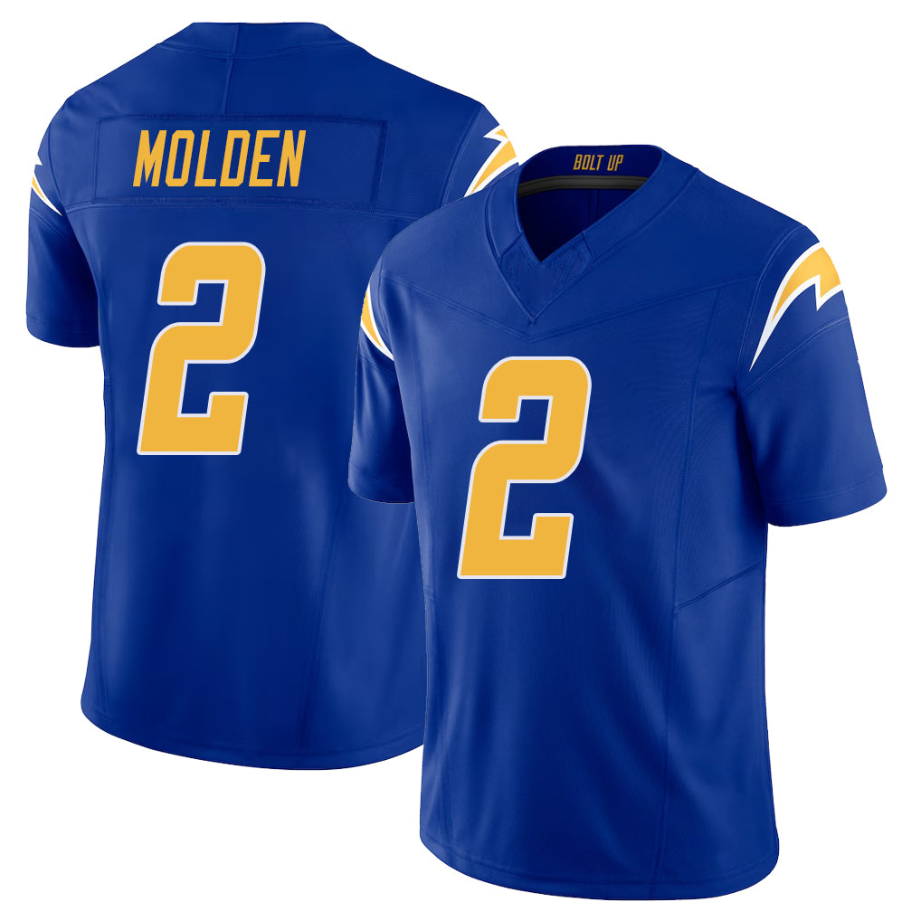 Los Angeles C #2 Molden Player Football V Neck Short Sleeve Royal Jersey Elijah For Men Youth Women Gift