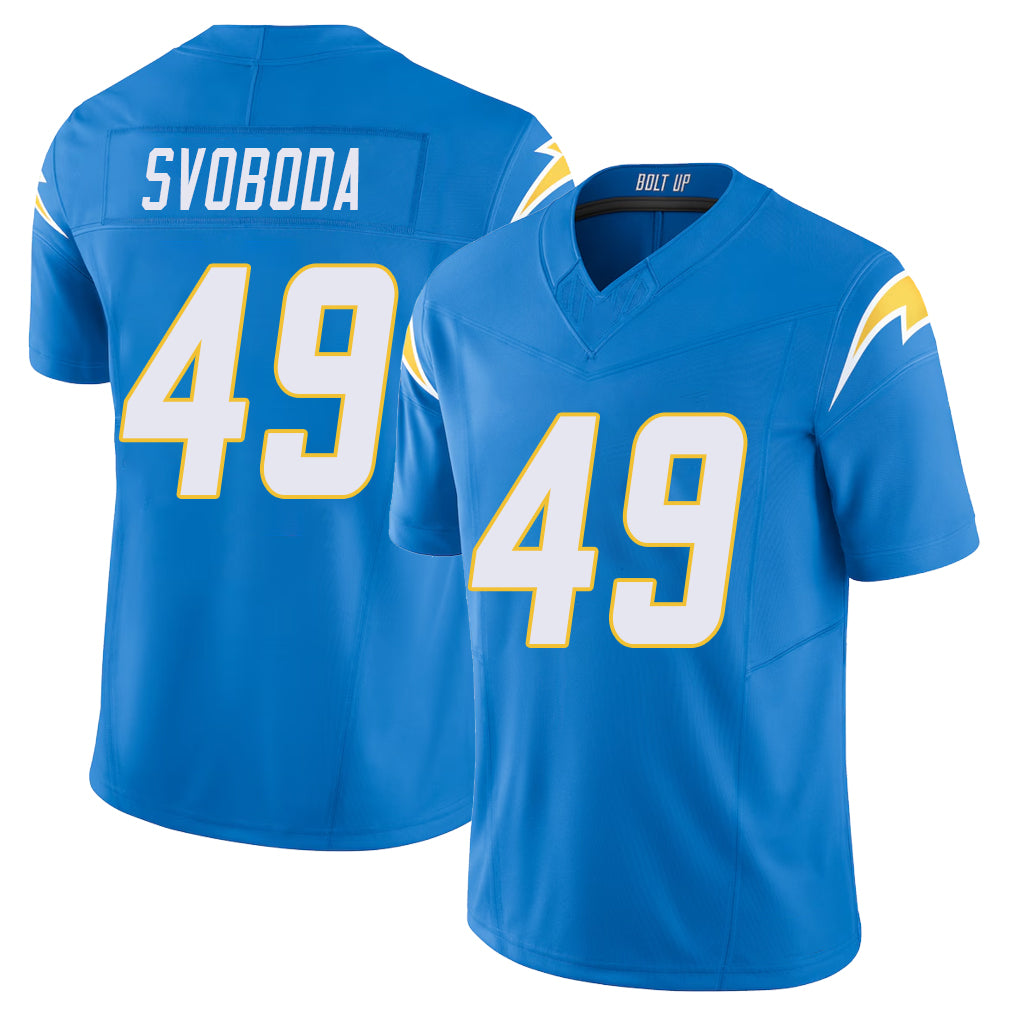 Los Angeles C #49 Svoboda Player Football V Neck Short Sleeve Blue Jersey Evan For Men Youth Women Gift