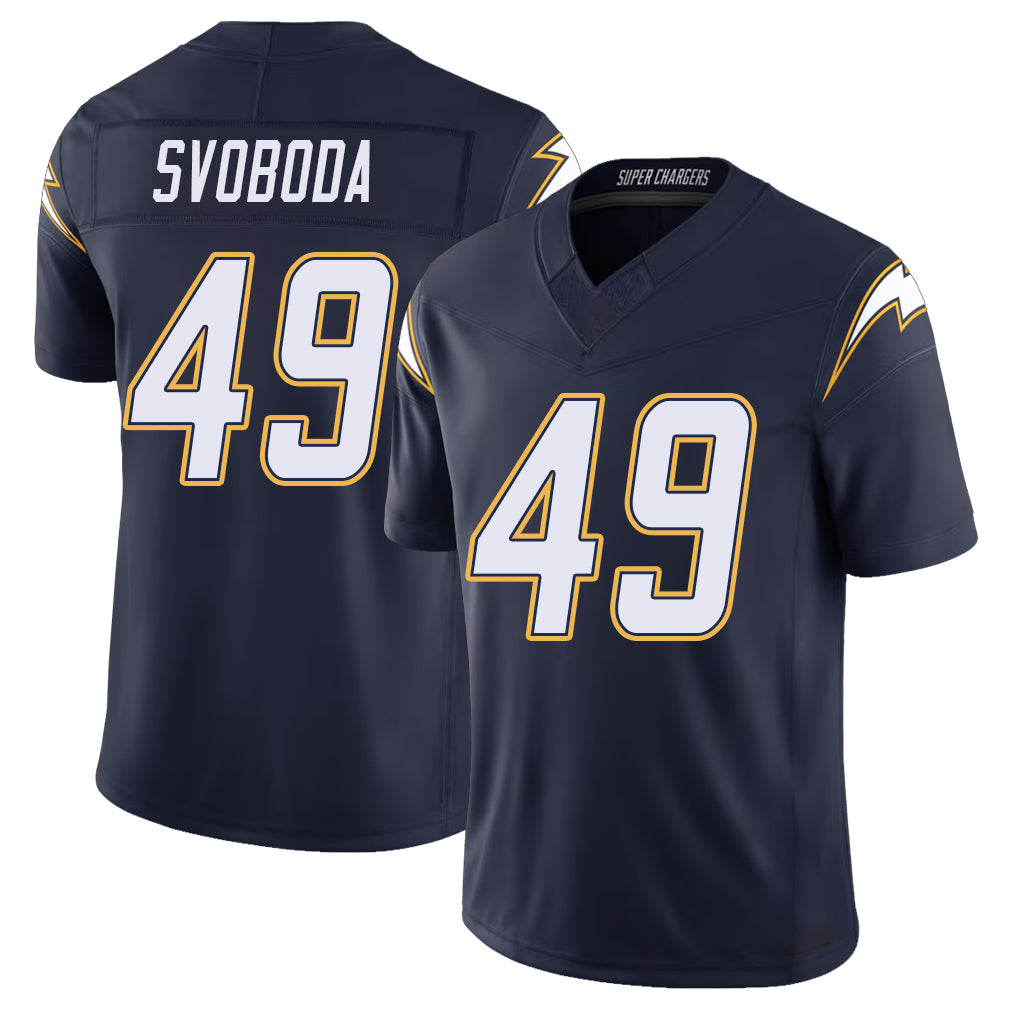 Los Angeles C #49 Svoboda Player Football V Neck Short Sleeve Navy Jersey Evan For Men Youth Women Gift