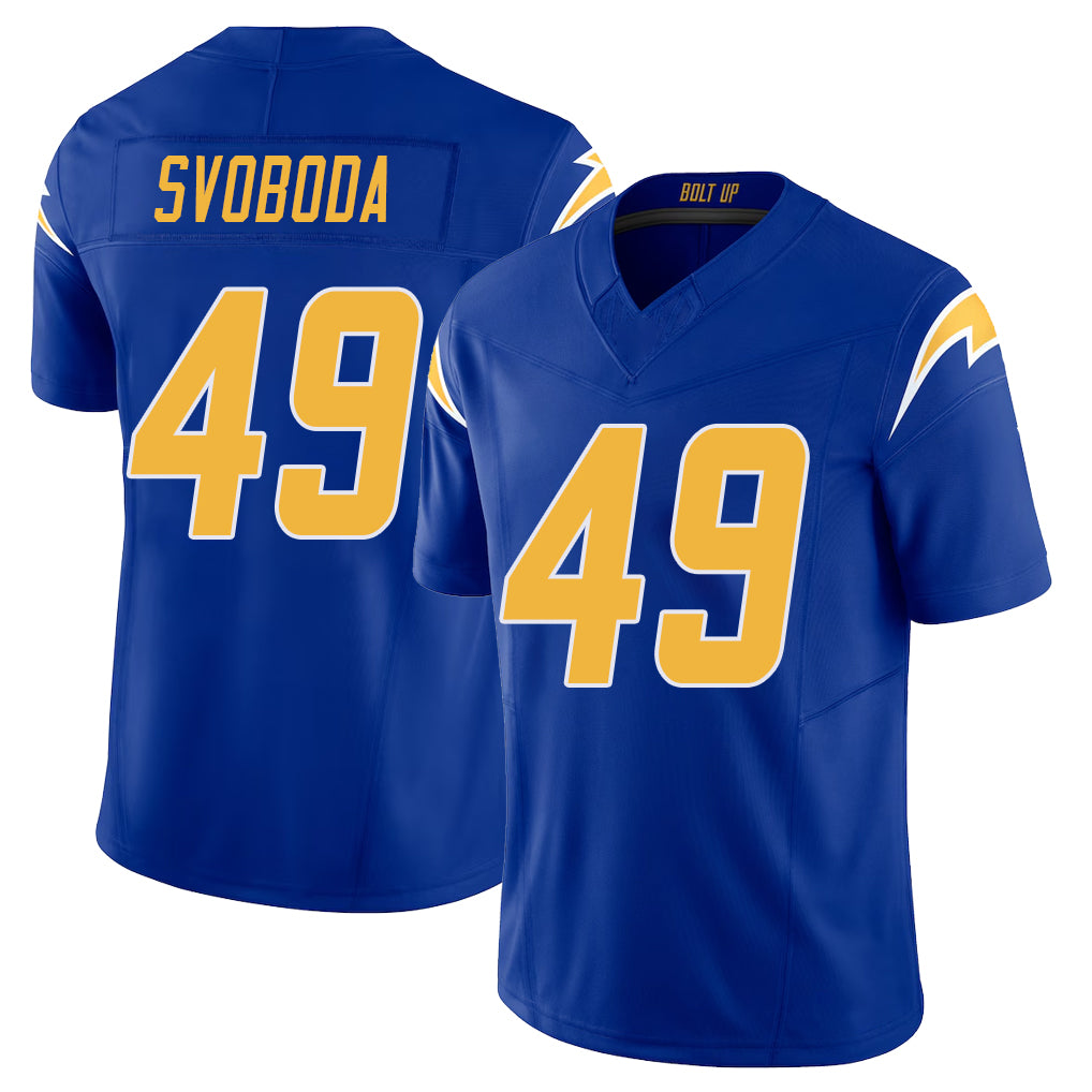 Los Angeles C #49 Svoboda Player Football V Neck Short Sleeve Royal Jersey Evan For Men Youth Women Gift