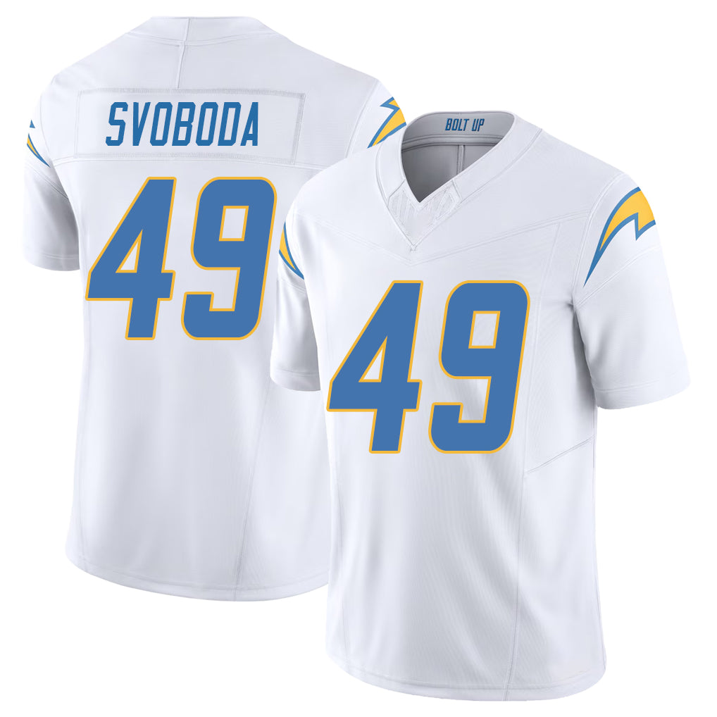 Los Angeles C #49 Svoboda Player Football V Neck Short Sleeve White Jersey Evan For Men Youth Women Gift