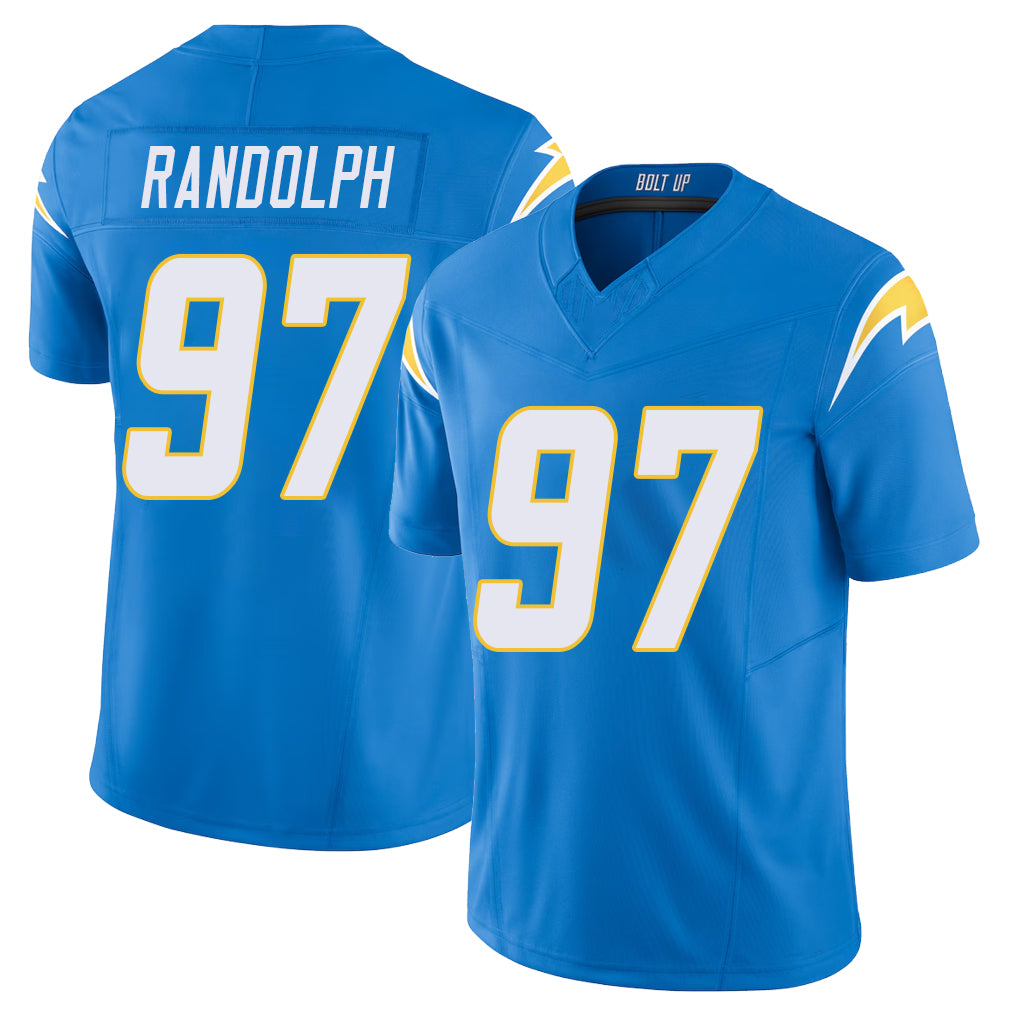 Los Angeles C #97 Randolph Player Football V Neck Short Sleeve Blue Jersey Garmon For Men Youth Women Gift