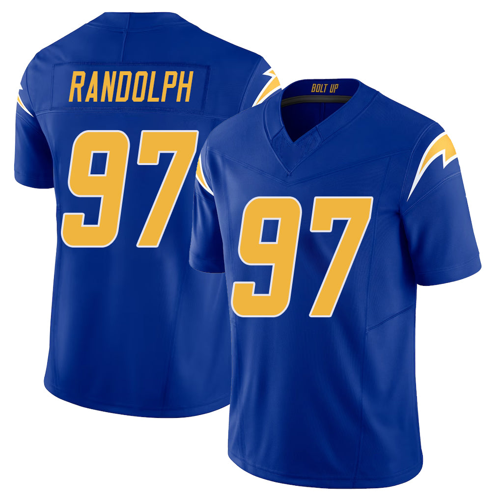 Los Angeles C #97 Randolph Player Football V Neck Short Sleeve Royal Jersey Garmon For Men Youth Women Gift