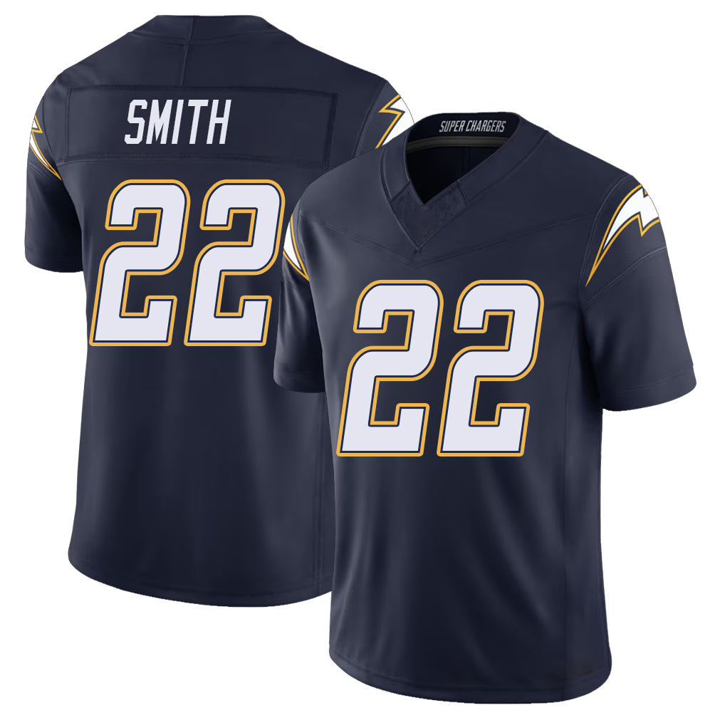 Los Angeles C #22 Smith Player Football V Neck Short Sleeve Navy Jersey Genesis For Men Youth Women Gift