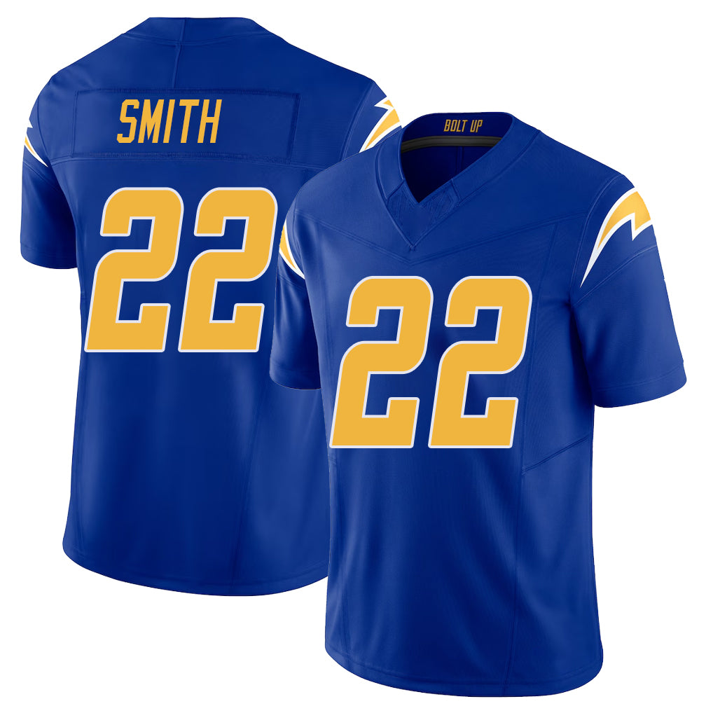 Los Angeles C #22 Smith Player Football V Neck Short Sleeve Royal Jersey Genesis For Men Youth Women Gift
