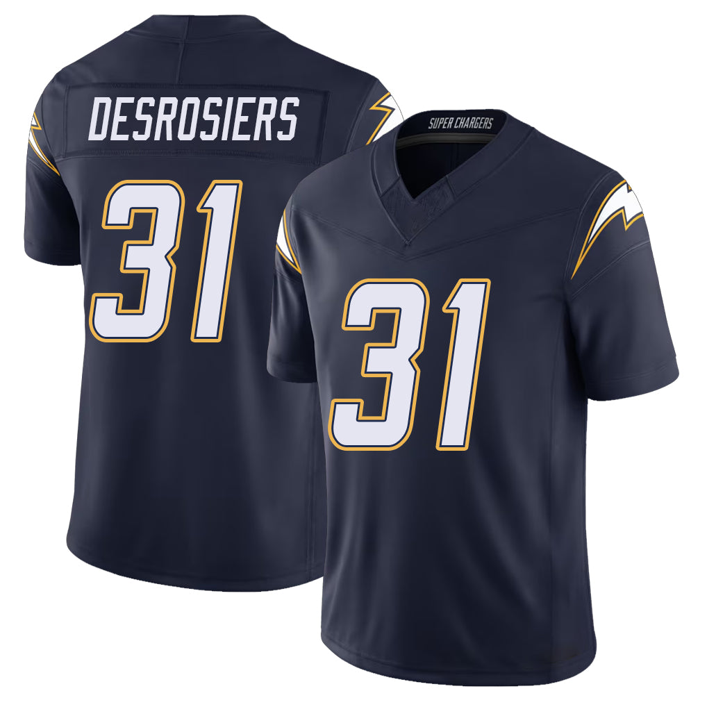 Los Angeles C #31 Desrosiers Player Football V Neck Short Sleeve Navy Jersey Gregory For Men Youth Women Gift