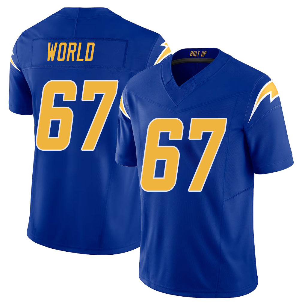 Los Angeles C #67 World Player Football V Neck Short Sleeve Royal Jersey Isaiah For Men Youth Women Gift