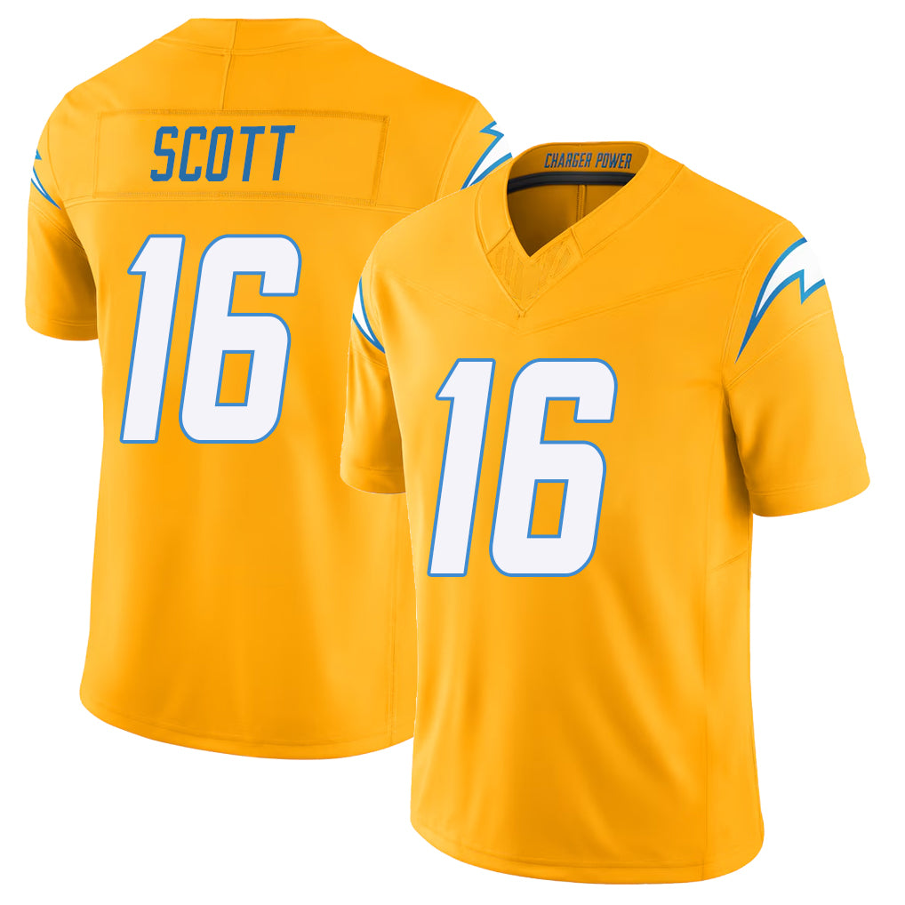 Los Angeles C #16 Scott Player Football V Neck Short Sleeve Gold Jersey J.K. For Men Youth Women Gift