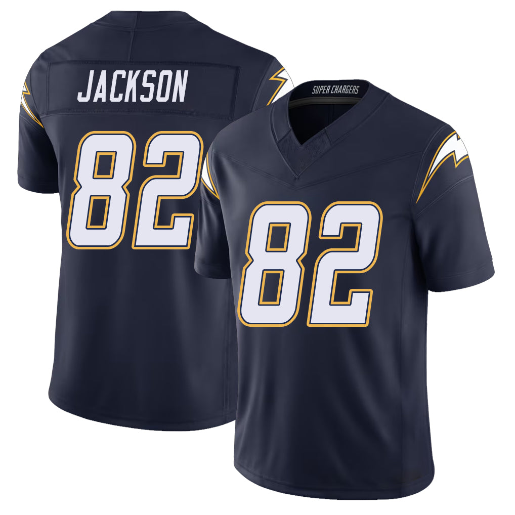 Los Angeles C #82 Jackson Player Football V Neck Short Sleeve Navy Jersey JaQuae For Men Youth Women Gift