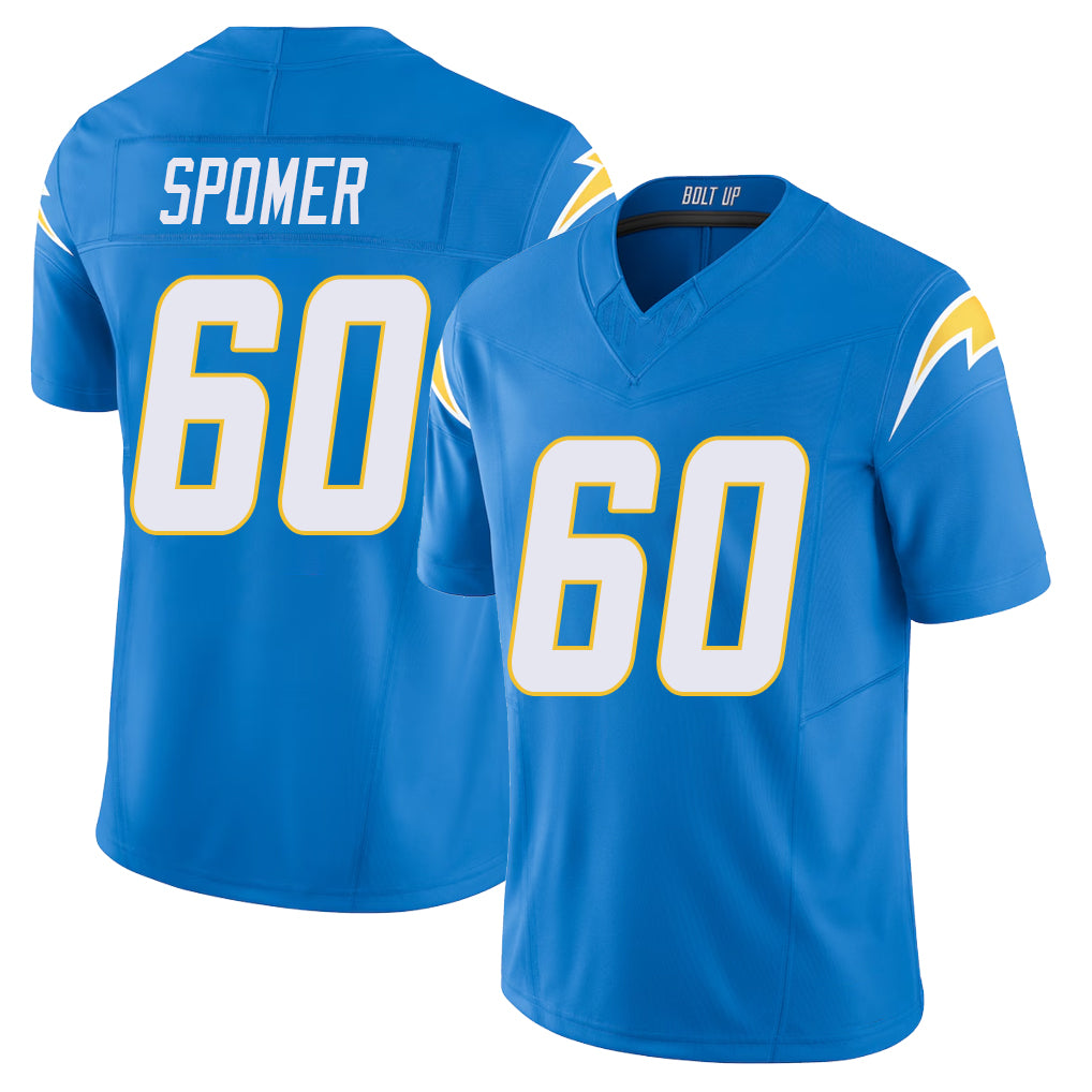 Los Angeles C #60 Spomer Player Football V Neck Short Sleeve Blue Jersey Jacob For Men Youth Women Gift