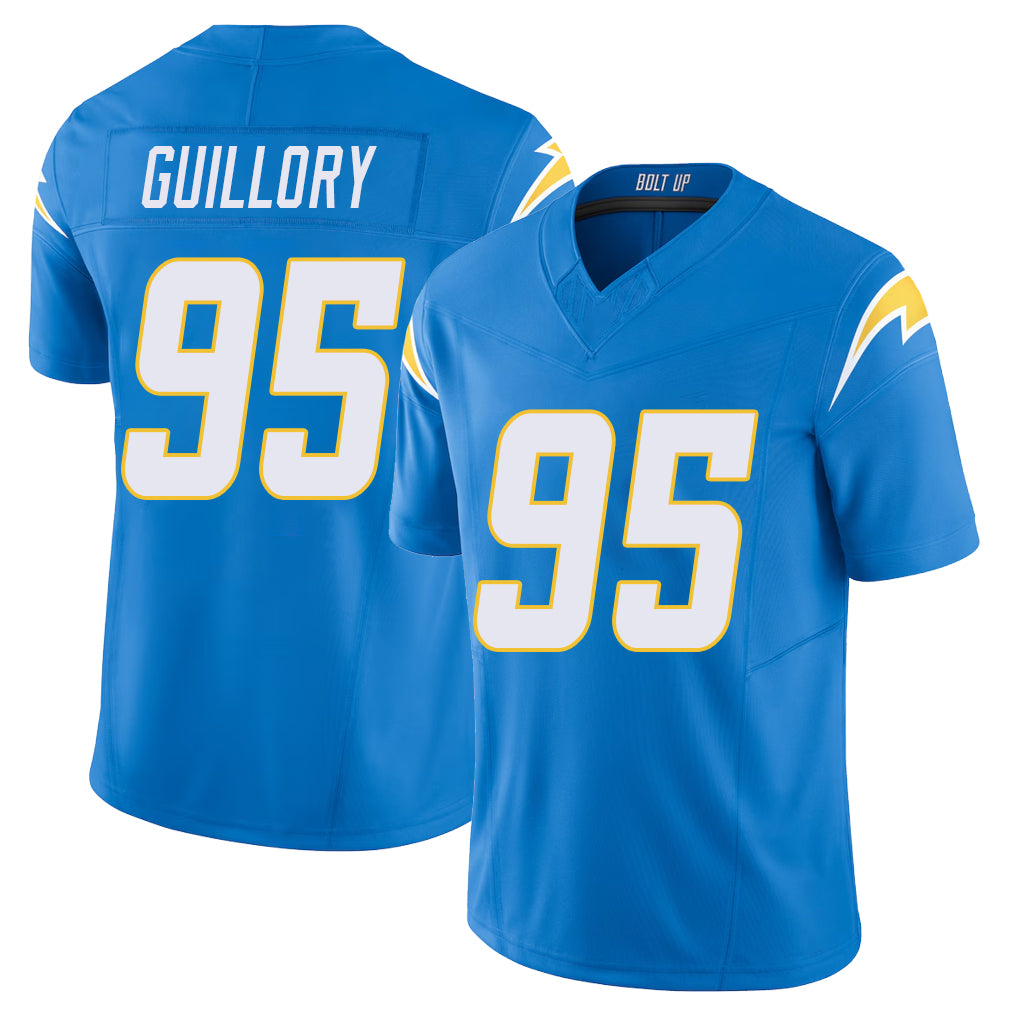 Los Angeles C #95 Guillory Player Football V Neck Short Sleeve Blue Jersey Jacobian For Men Youth Women Gift
