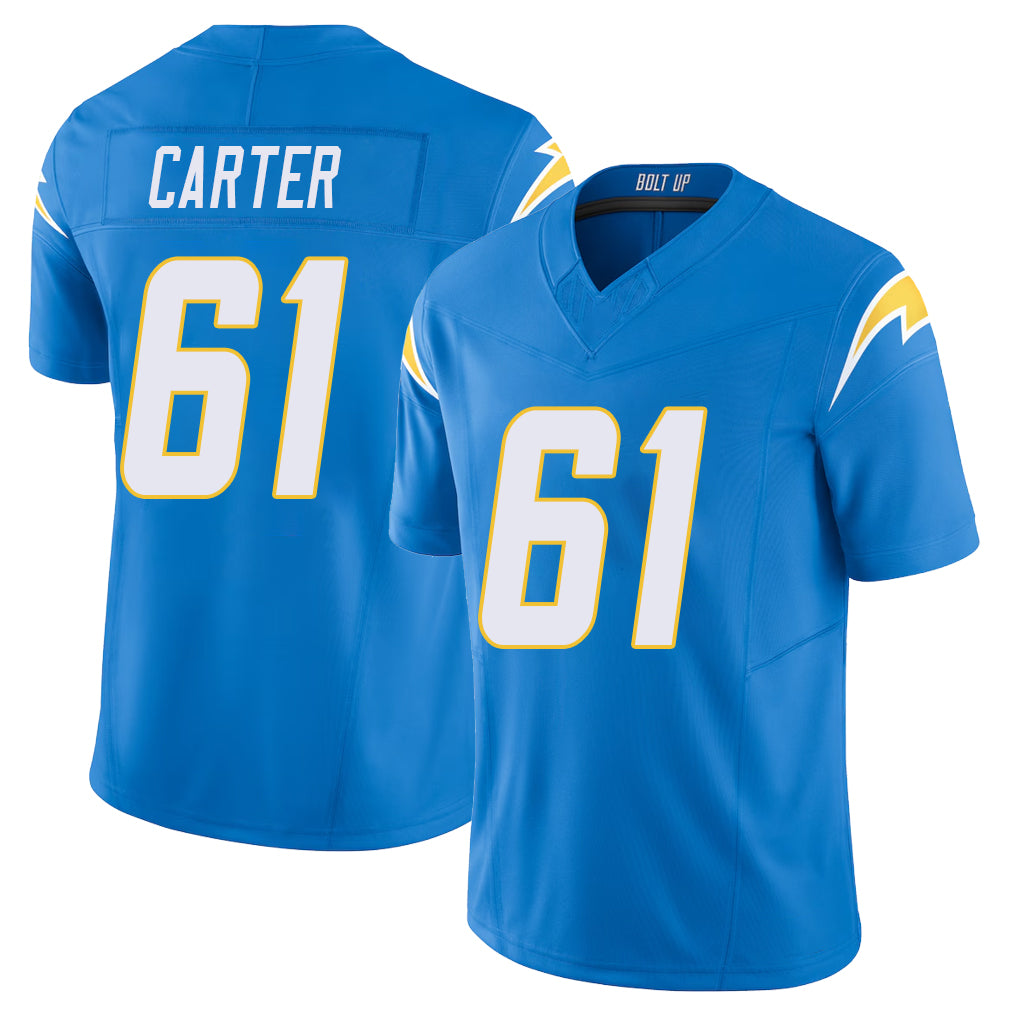 Los Angeles C #61 Carter Player Football V Neck Short Sleeve Blue Jersey Jahmeer For Men Youth Women Gift