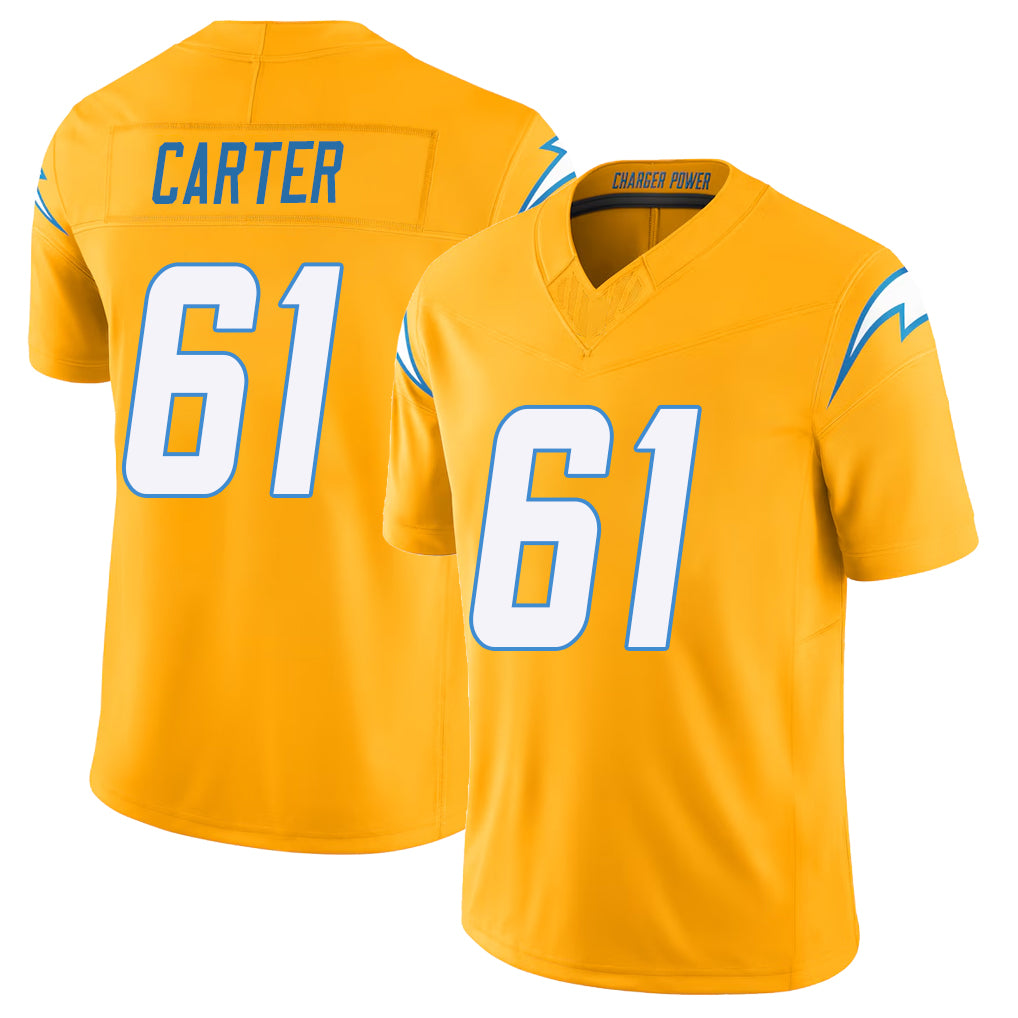 Los Angeles C #61 Carter Player Football V Neck Short Sleeve Gold Jersey Jahmeer For Men Youth Women Gift