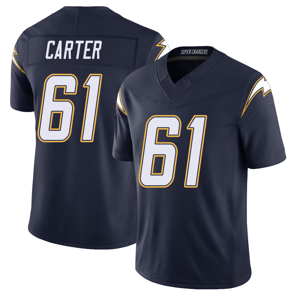 Los Angeles C #61 Carter Player Football V Neck Short Sleeve Navy Jersey Jahmeer For Men Youth Women Gift