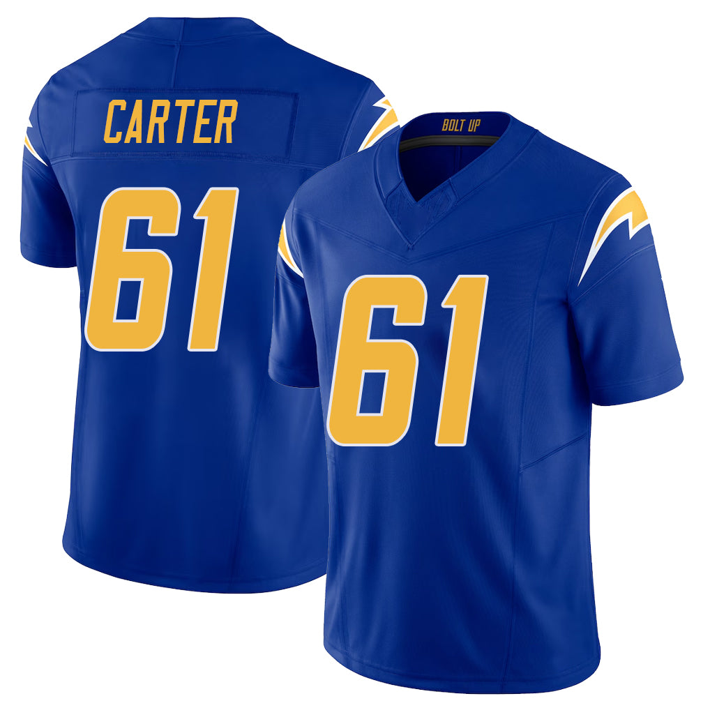 Los Angeles C #61 Carter Player Football V Neck Short Sleeve Royal Jersey Jahmeer For Men Youth Women Gift
