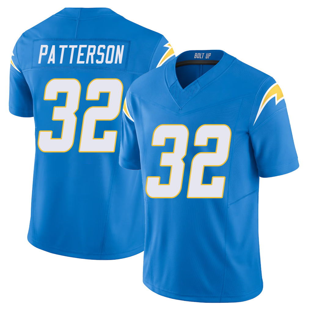 Los Angeles C #32 Patterson Player Football V Neck Short Sleeve Blue Jersey Jaret For Men Youth Women Gift