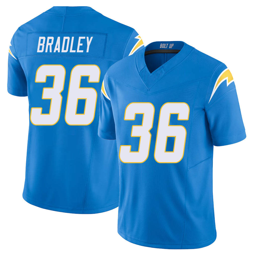 Los Angeles C #36 Bradley Player Football V Neck Short Sleeve Blue Jersey Jerand For Men Youth Women Gift
