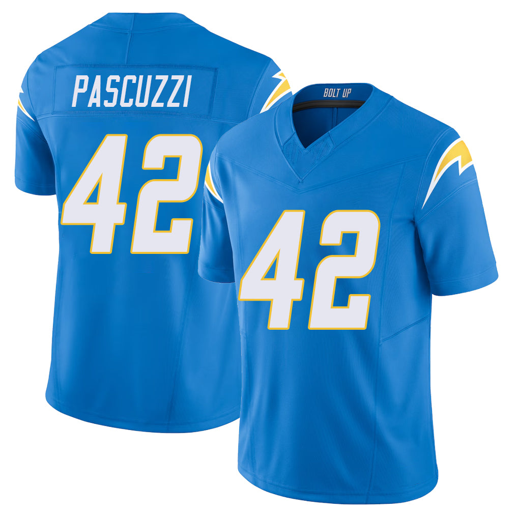 Los Angeles C #42 Pascuzzi Player Football V Neck Short Sleeve Blue Jersey Johnny For Men Youth Women Gift