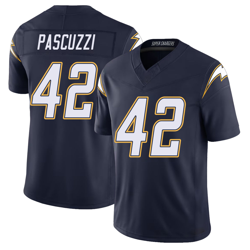 Los Angeles C #42 Pascuzzi Player Football V Neck Short Sleeve Navy Jersey Johnny For Men Youth Women Gift