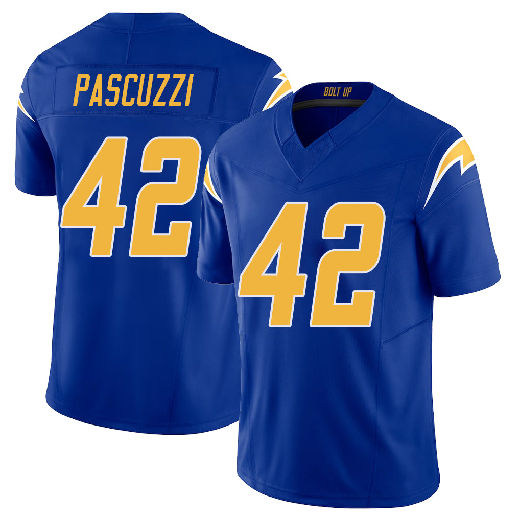 Los Angeles C #42 Pascuzzi Player Football V Neck Short Sleeve Royal Jersey Johnny For Men Youth Women Gift