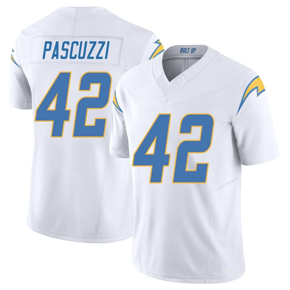 Los Angeles C #42 Pascuzzi Player Football V Neck Short Sleeve White Jersey Johnny For Men Youth Women Gift