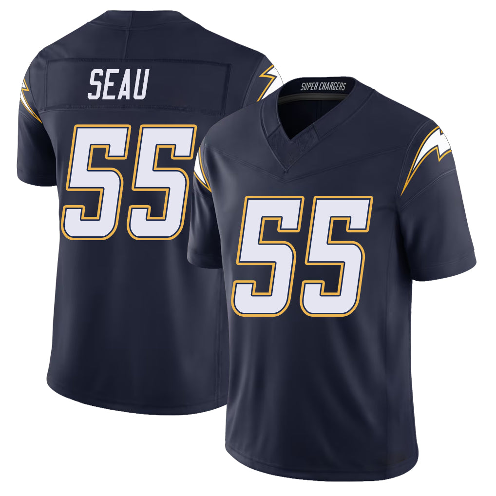 Los Angeles C #55 Seau Player Football V Neck Short Sleeve Navy Jersey Junior For Men Youth Women Gift