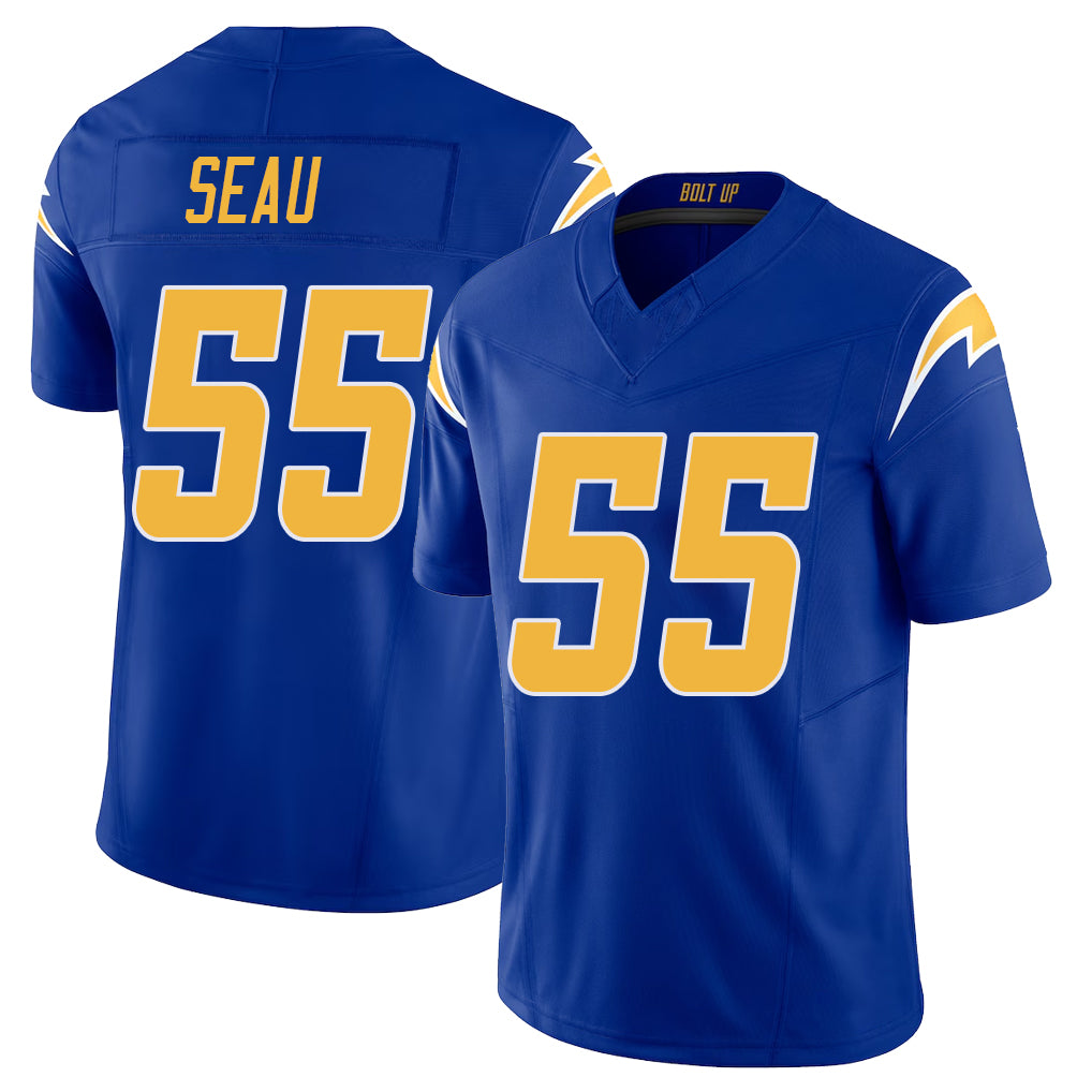 Los Angeles C #55 Seau Player Football V Neck Short Sleeve Royal Jersey Junior For Men Youth Women Gift