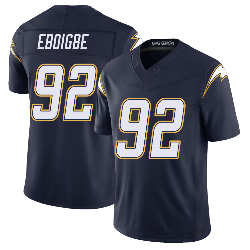 Los Angeles C #92 Eboigbe Player Football V Neck Short Sleeve Navy Jersey Justin For Men Youth Women Gift