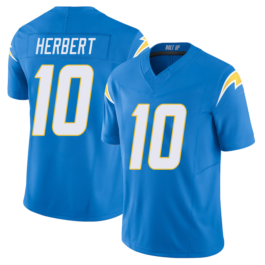 Los Angeles C #10 Herbert Player Football V Neck Short Sleeve Blue Jersey Justin For Men Youth Women Gift