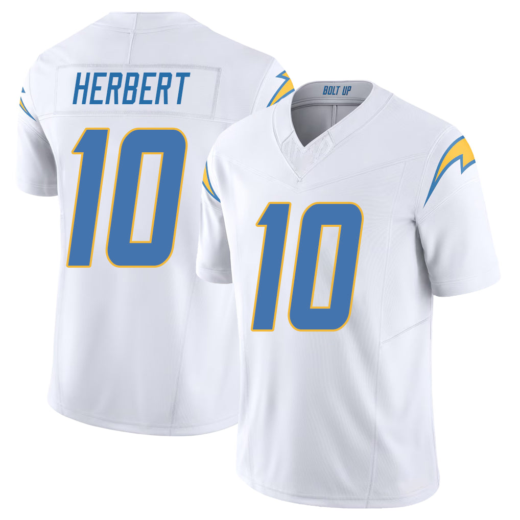 Los Angeles C #10 Herbert Player Football V Neck Short Sleeve White Jersey Justin For Men Youth Women Gift