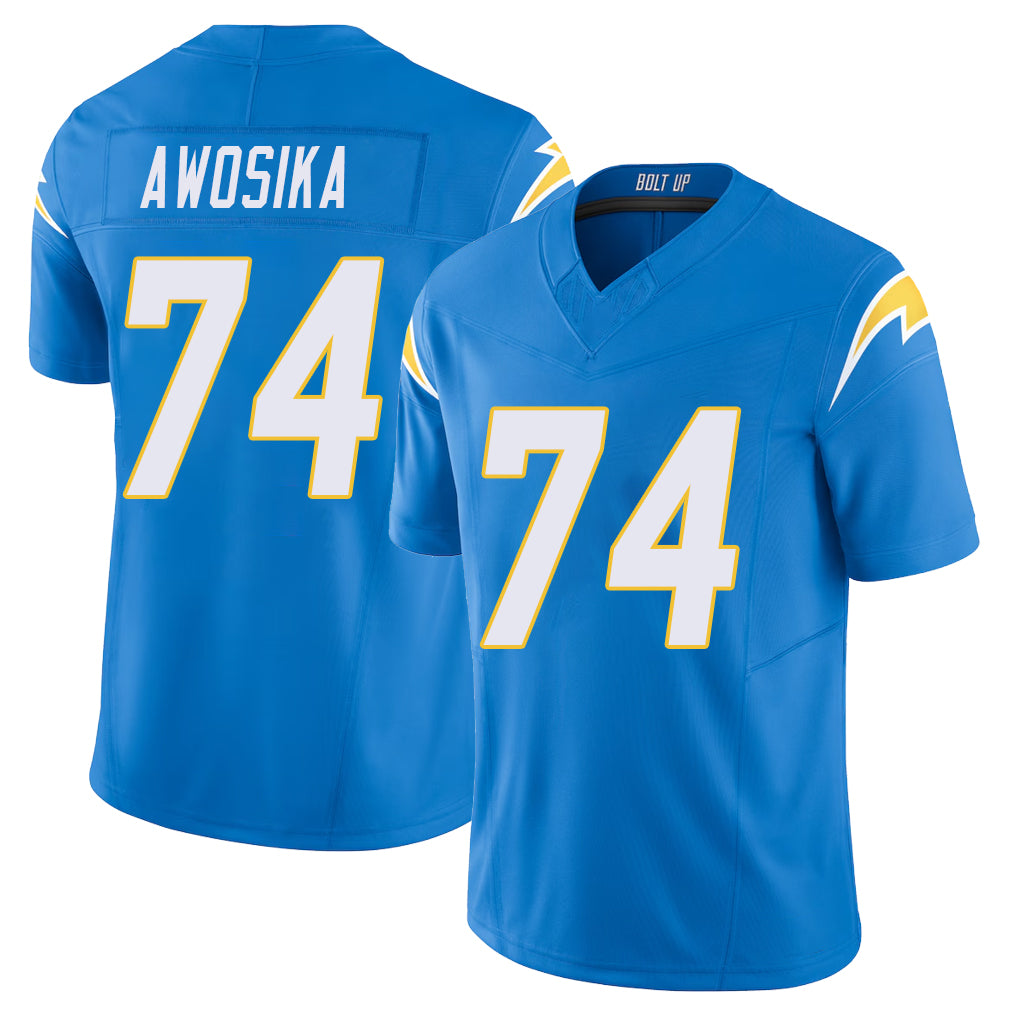 Los Angeles C #74 Awosika Player Football V Neck Short Sleeve Blue Jersey Kayode For Men Youth Women Gift