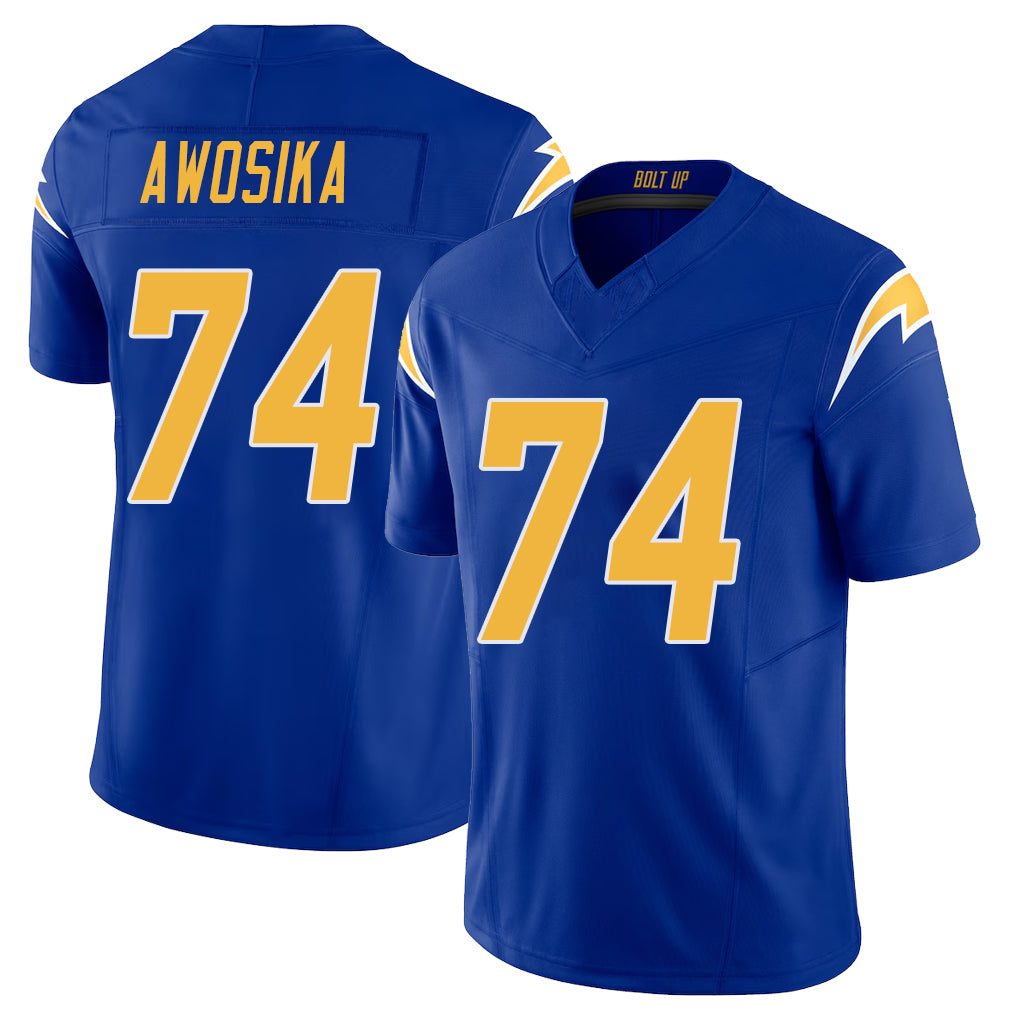 Los Angeles C #74 Awosika Player Football V Neck Short Sleeve Royal Jersey Kayode For Men Youth Women Gift
