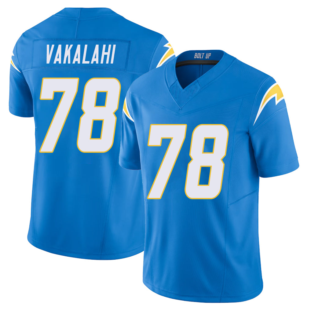 Los Angeles C #78 Vakalahi Player Football V Neck Short Sleeve Blue Jersey Laekin For Men Youth Women Gift