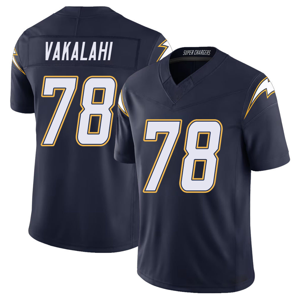 Los Angeles C #78 Vakalahi Player Football V Neck Short Sleeve Navy Jersey Laekin For Men Youth Women Gift
