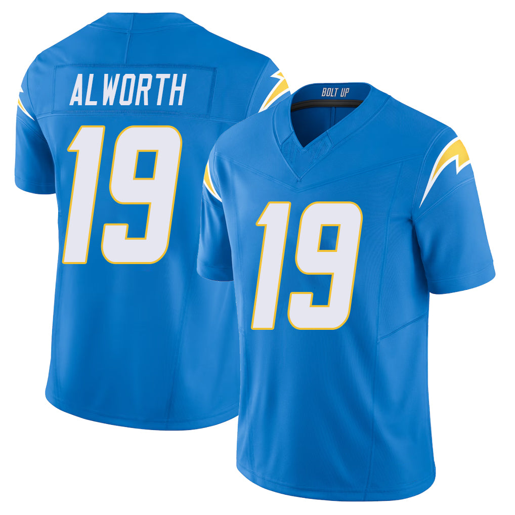 Los Angeles C #19 Alworth Player Football V Neck Short Sleeve Blue Jersey Lance For Men Youth Women Gift