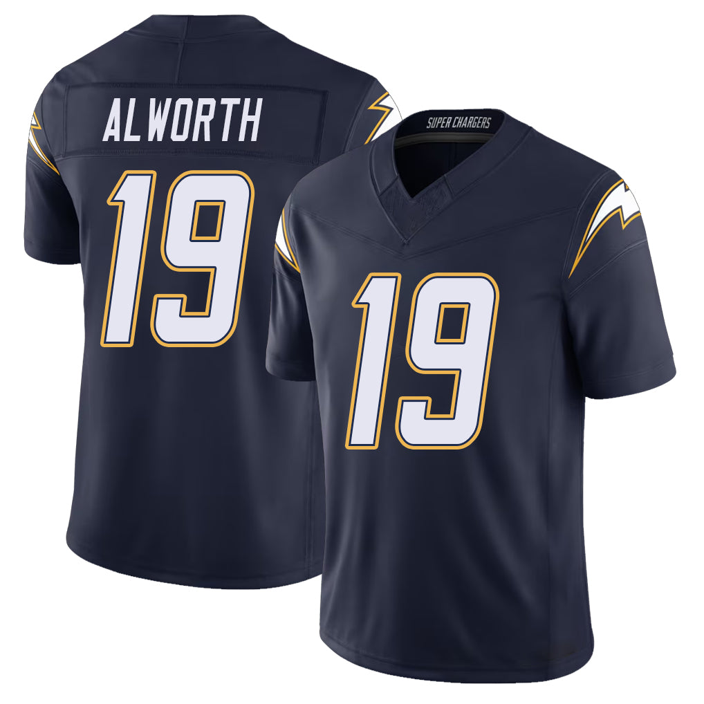 Los Angeles C #19 Alworth Player Football V Neck Short Sleeve Navy Jersey Lance For Men Youth Women Gift