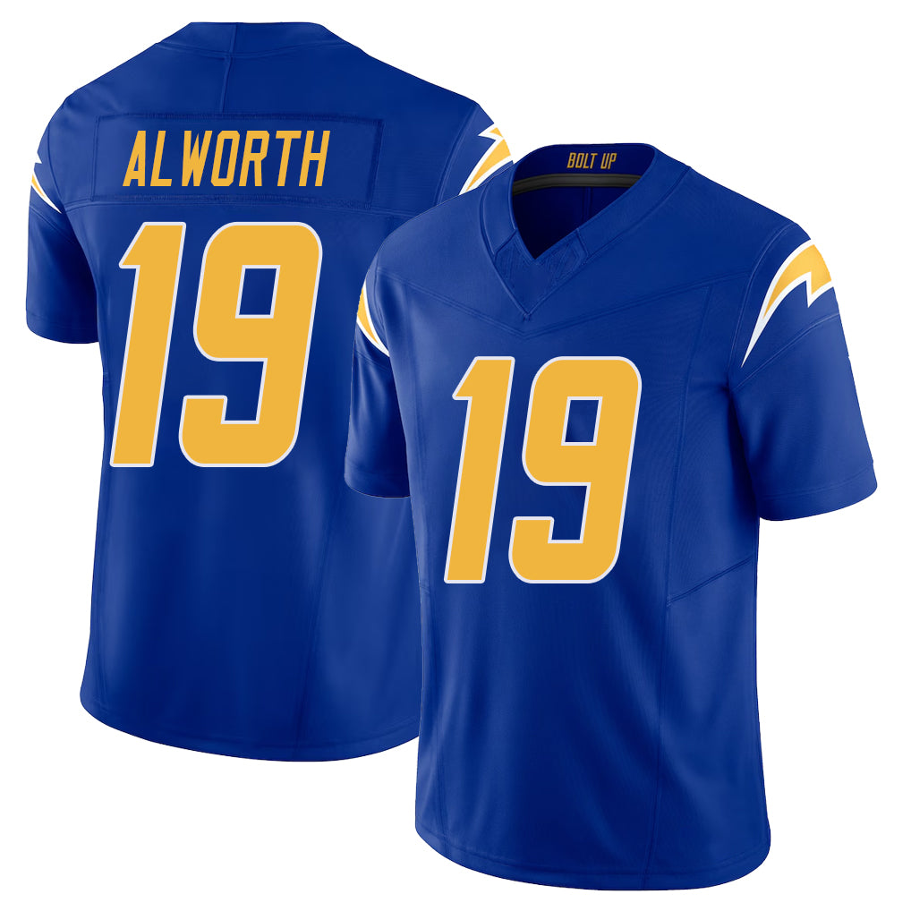 Los Angeles C #19 Alworth Player Football V Neck Short Sleeve Royal Jersey Lance For Men Youth Women Gift