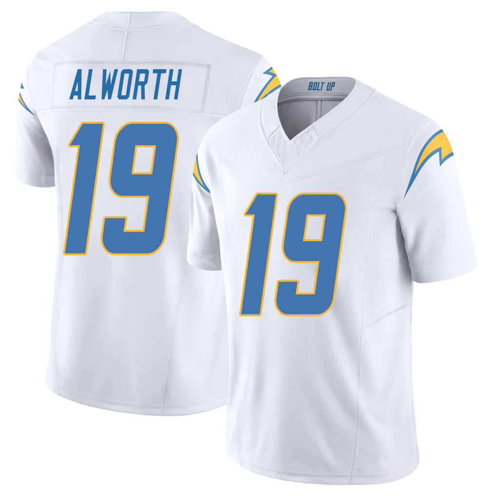 Los Angeles C #19 Alworth Player Football V Neck Short Sleeve White Jersey Lance For Men Youth Women Gift